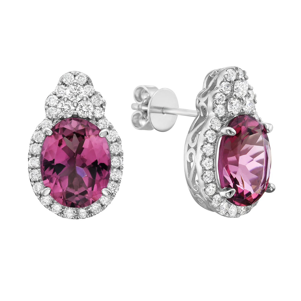 Earrings 14KW/2.6G 2PT-3.47CT 58RD-0.52CT Pink Tourmaline