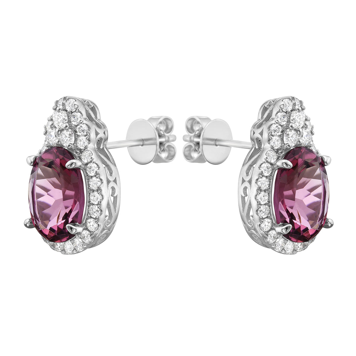 Earrings 14KW/2.6G 2PT-3.47CT 58RD-0.52CT Pink Tourmaline