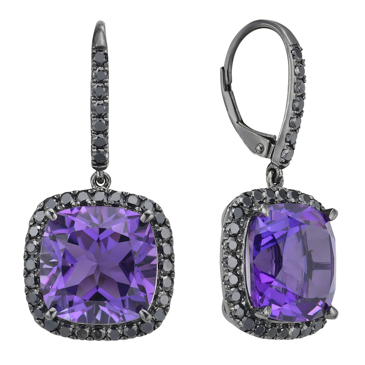 Earrings 14KB/4.4G 2AME-13.83CT 70BD-1.55CT Amethyst