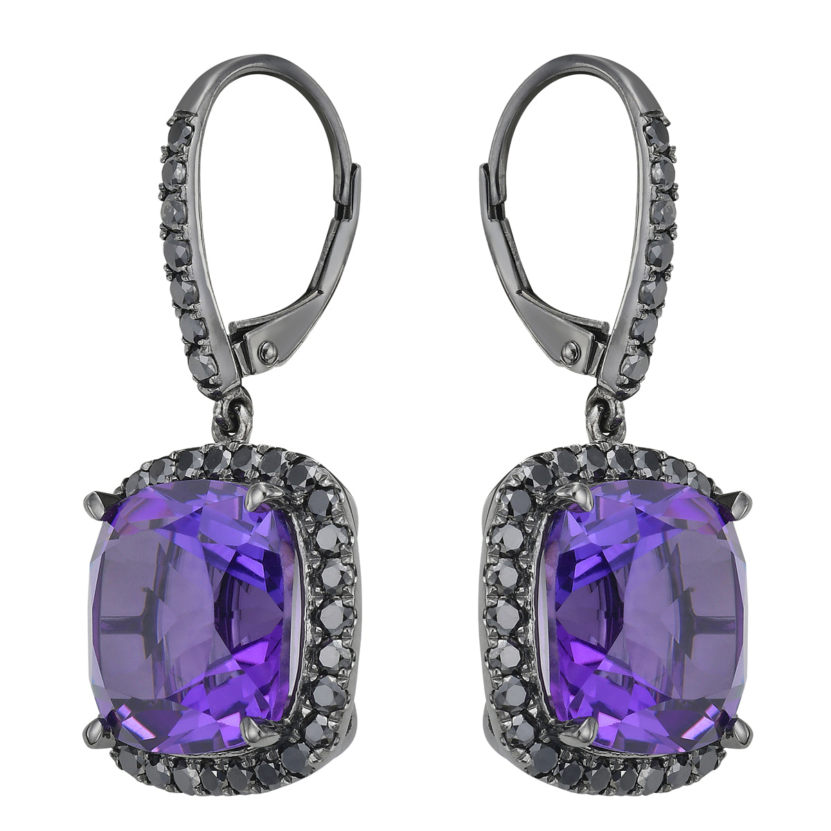 Earrings 14KB/4.4G 2AME-13.83CT 70BD-1.55CT Amethyst