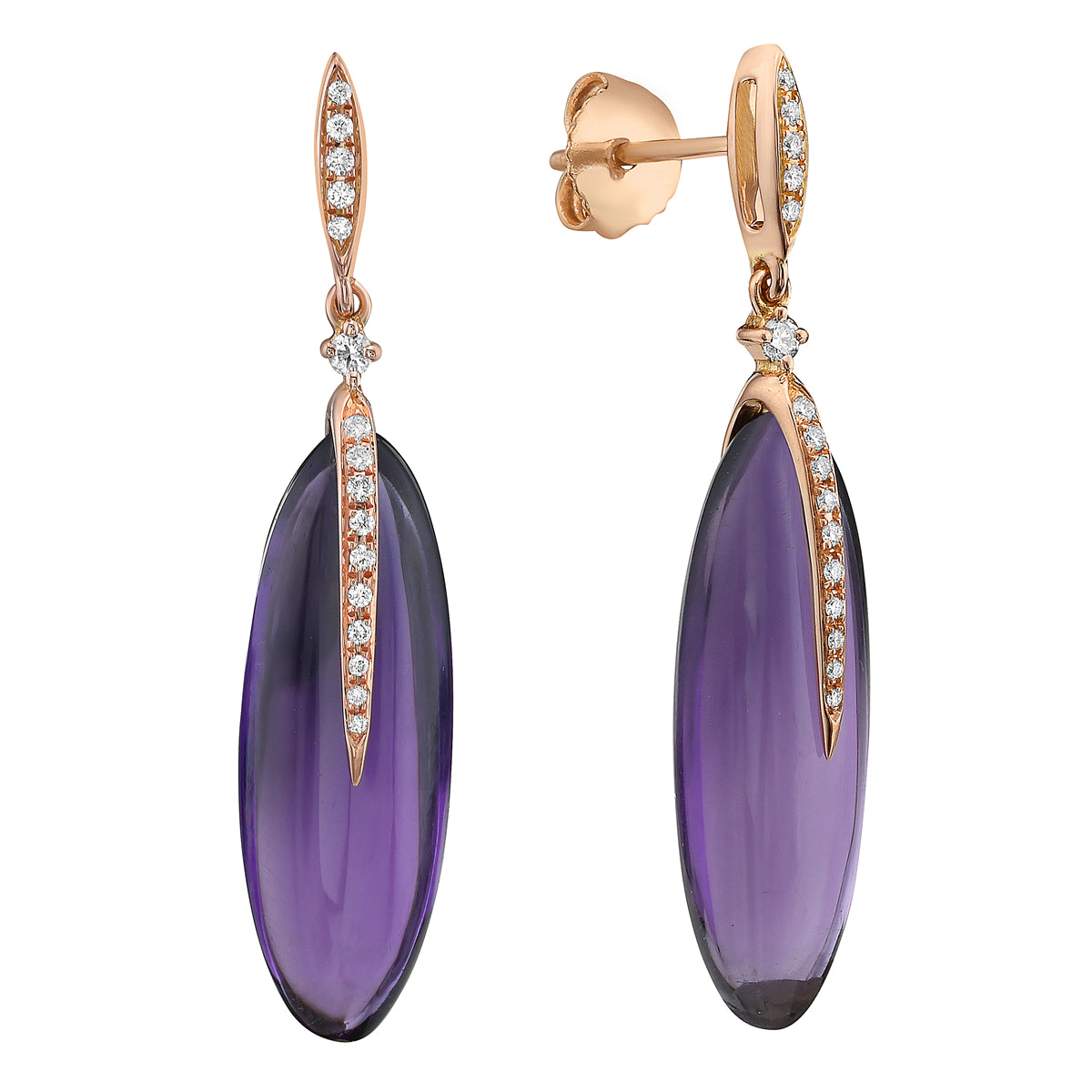 EARRING 18KR-1.48G  32D-0.12CT 2AME-16.48CT AMETHYST