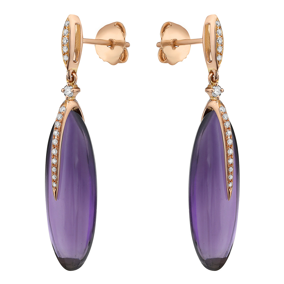 EARRING 18KR-1.48G  32D-0.12CT 2AME-16.48CT AMETHYST