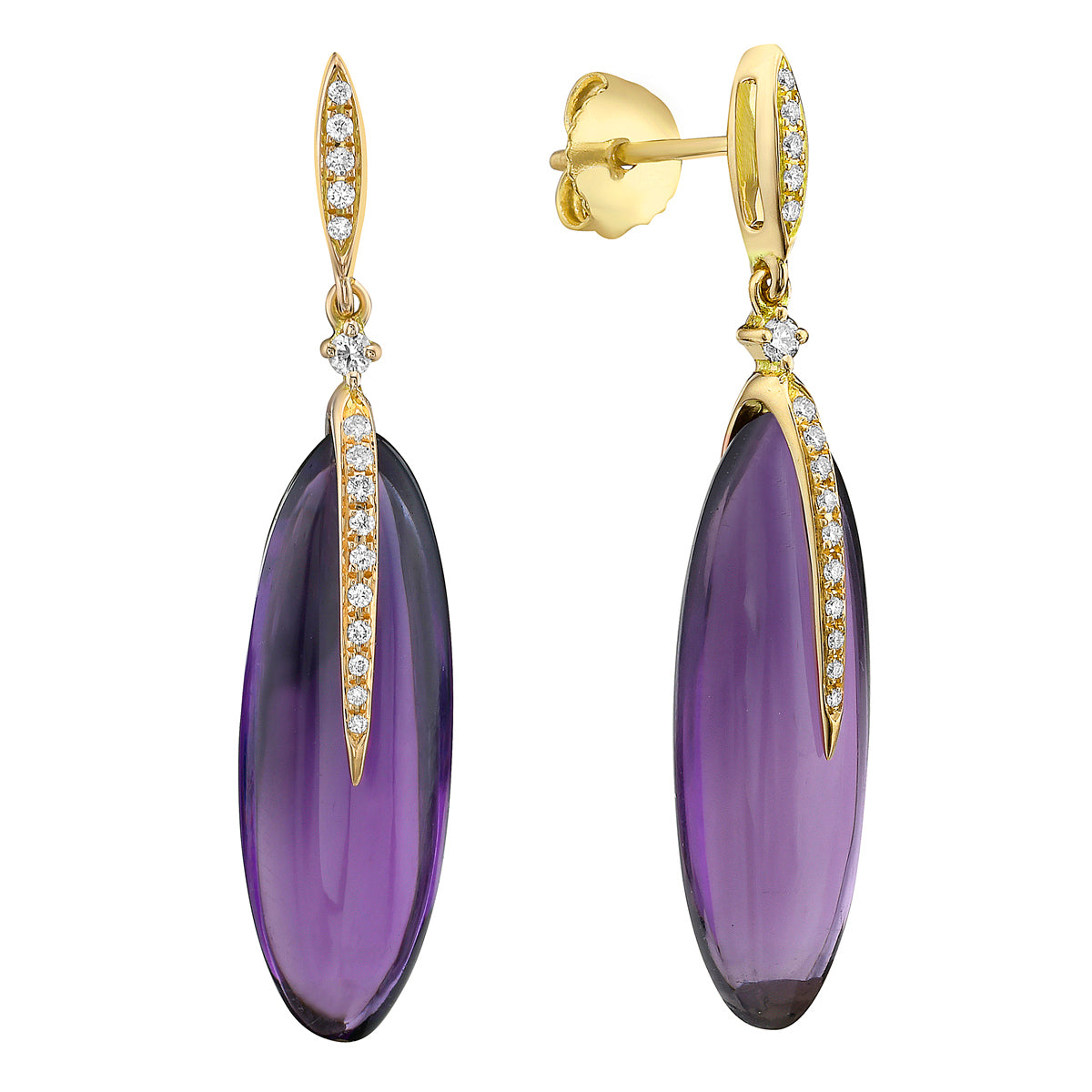 EARRING 18KY-1.48G  32D-0.12CT 2AME-16.48CT AMETHYST