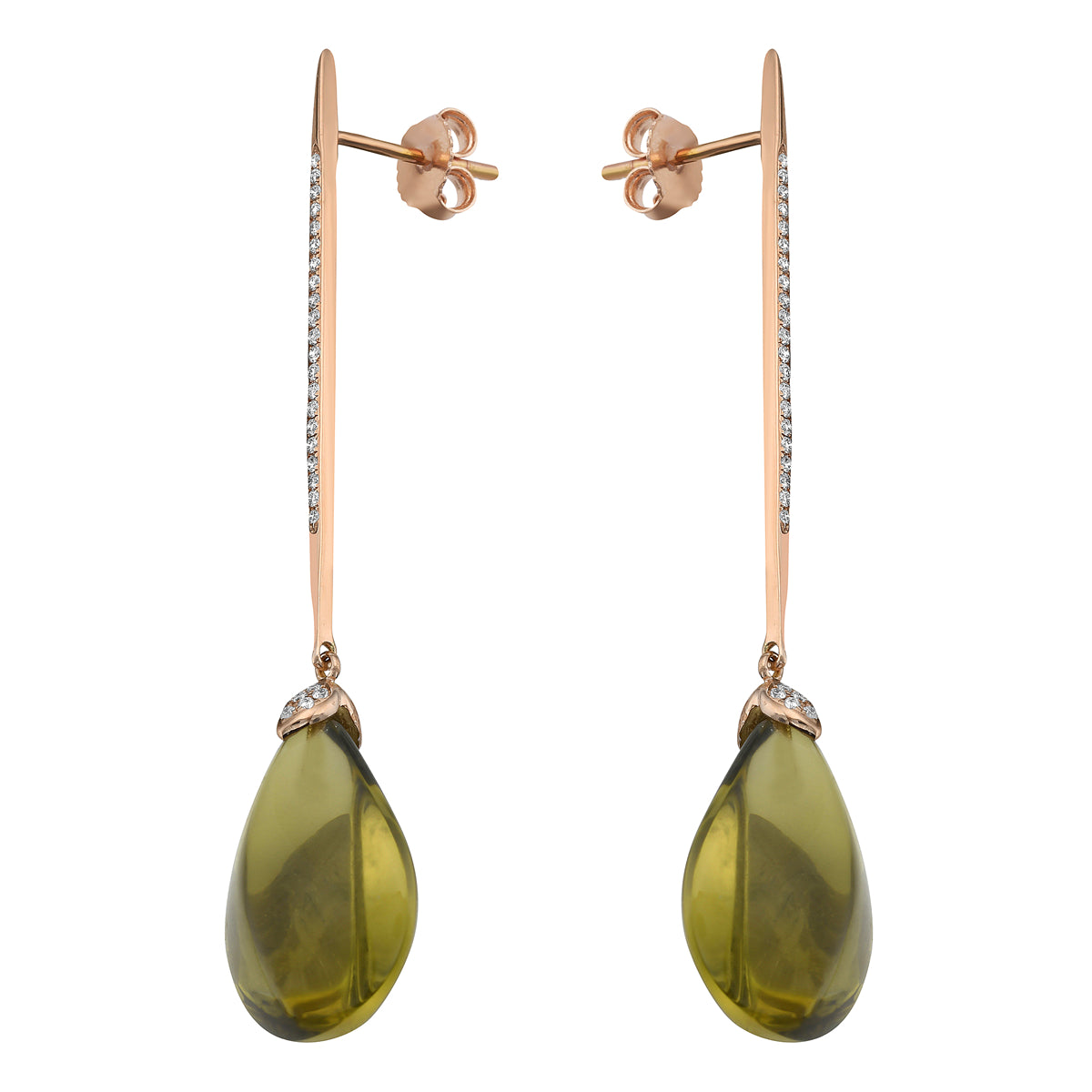 EARRING 18KR-2.30G  56D-0.17C 2O.Q-18.99CT OLIVE QUARTZ