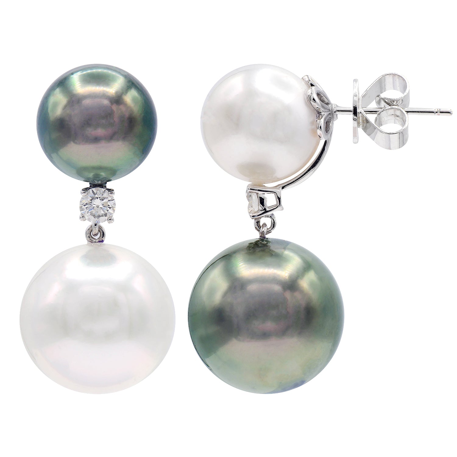 18KW Tahitian Pearl Earrings, 12-16mm