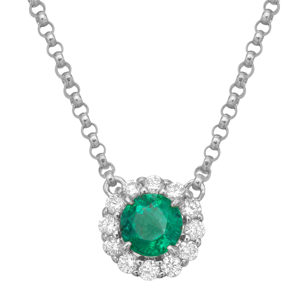 Necklace 18KW/1.0G 1EMER-0.65CT 12RD-0.30CT