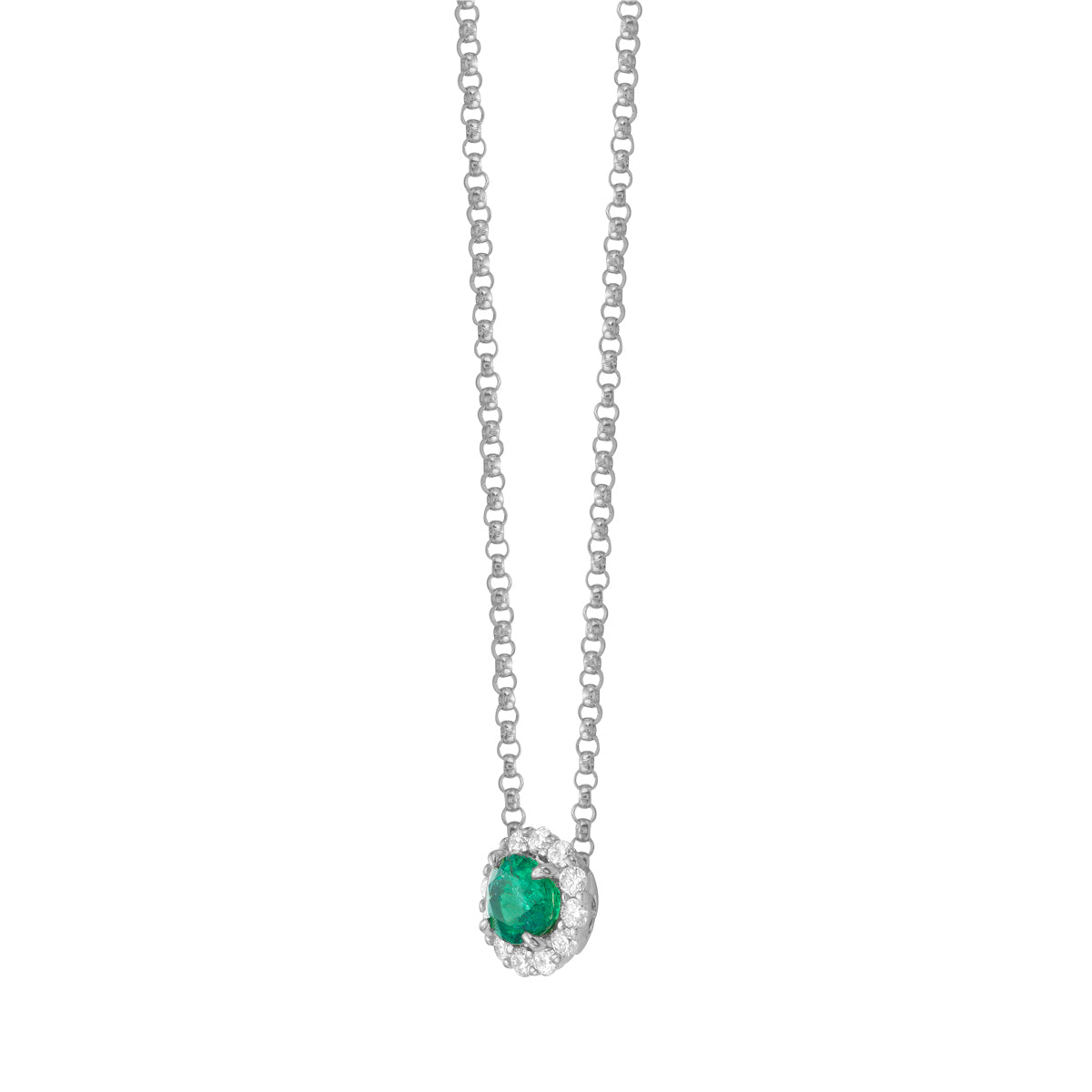 Necklace 18KW/1.0G 1EMER-0.65CT 12RD-0.30CT