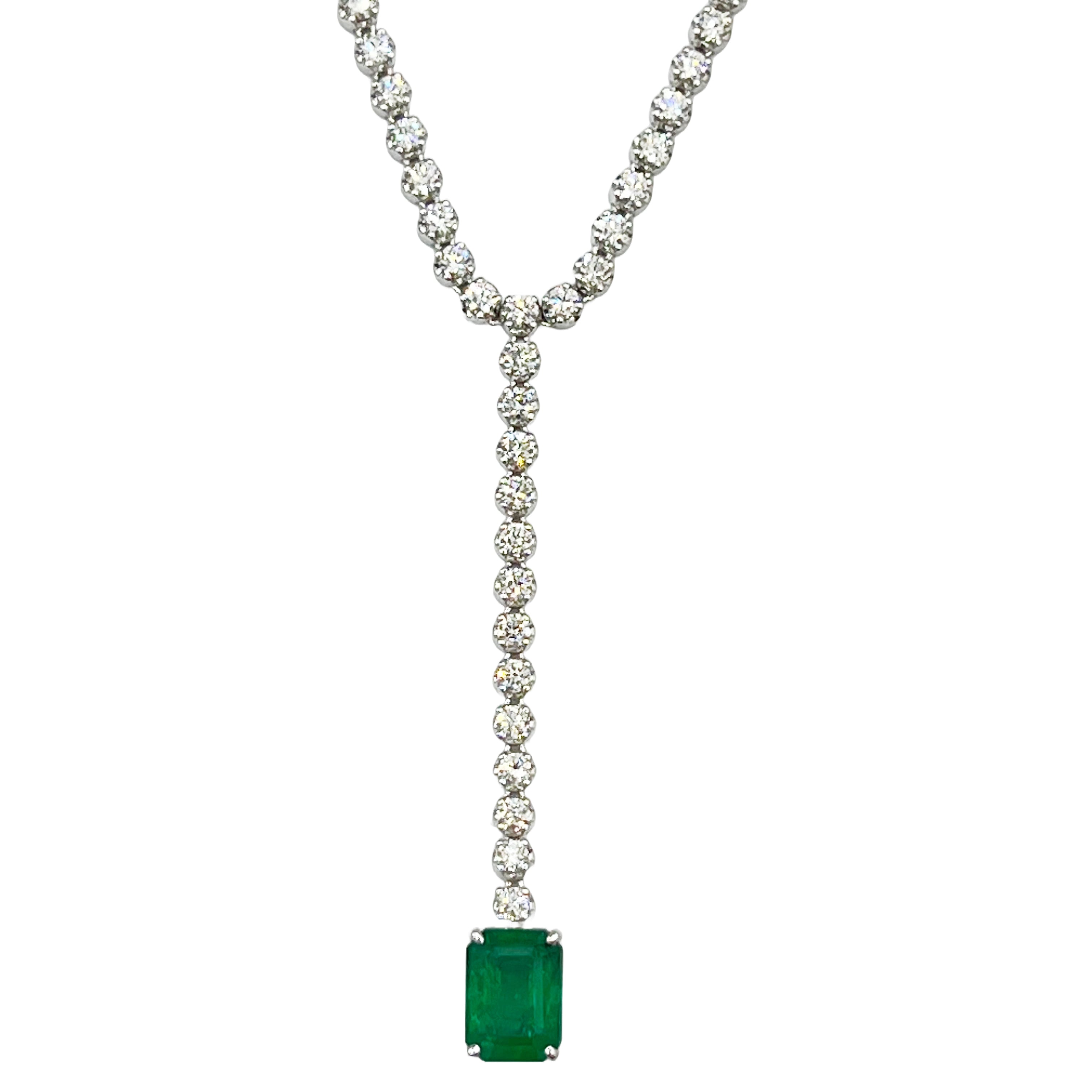 Necklace 18KW/16.0G 1EMER-5.03CT 66RD-6.78CT