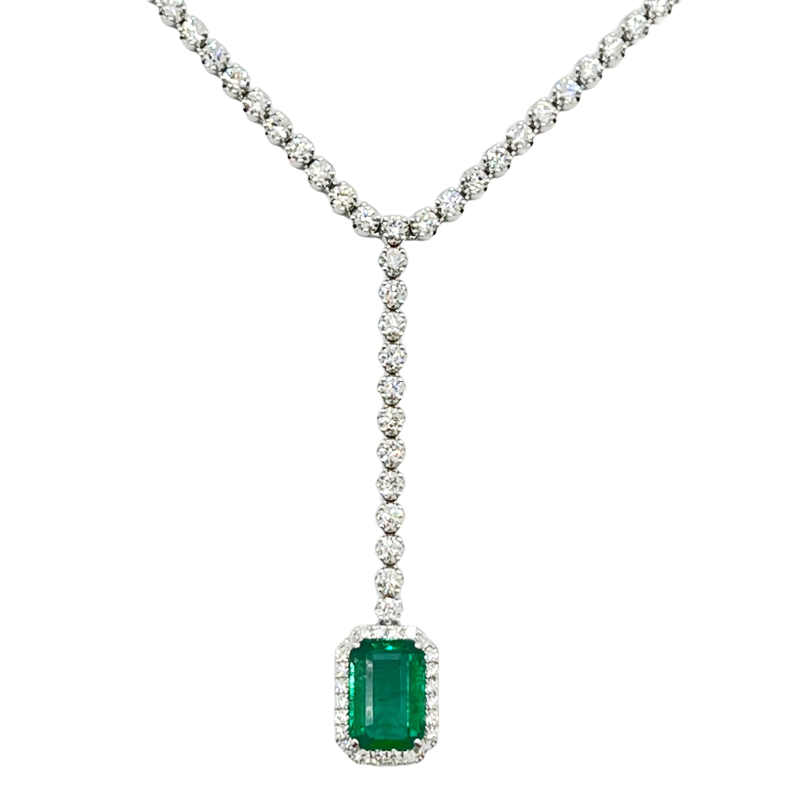 Necklace 18KW/17.1G 1EMER-5.97CT 65RD-6.72CT 24RD-0.48CT