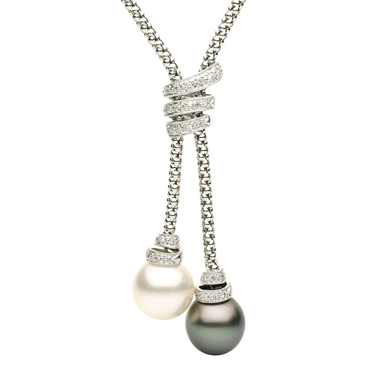 18KW White South Sea & Tahitian Pearl Necklace, 12-13mm