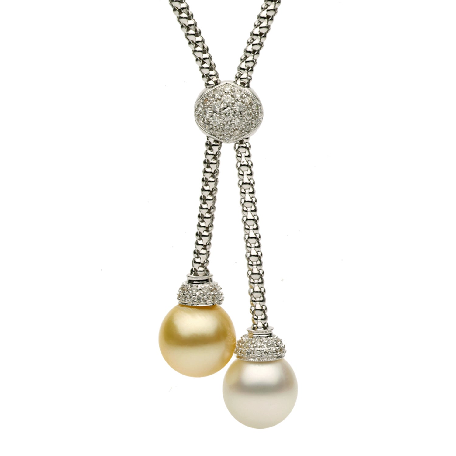 18KW White & Golden South Sea Pearl Necklace, 11-12mm