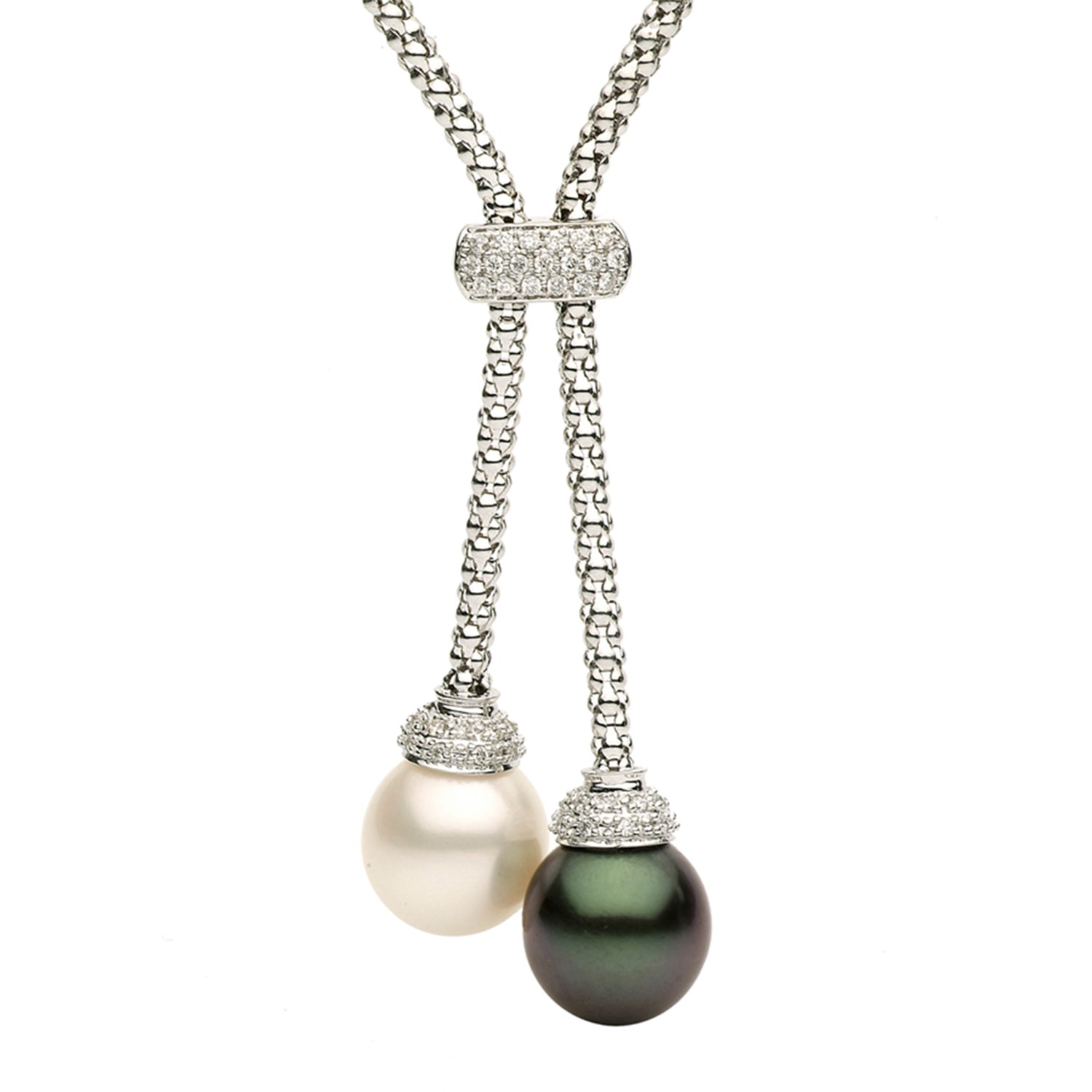 18KW White South Sea & Tahitian Pearl Necklace, 12-13mm