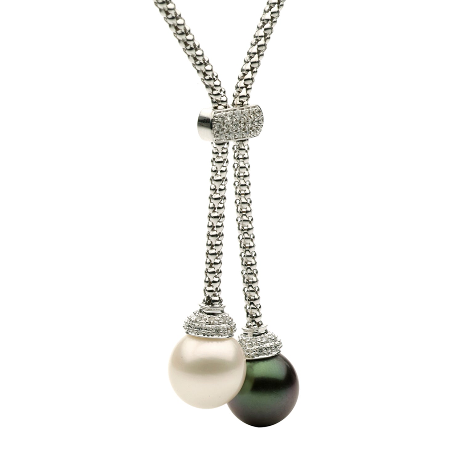 18KW White South Sea & Tahitian Pearl Necklace, 11-12mm