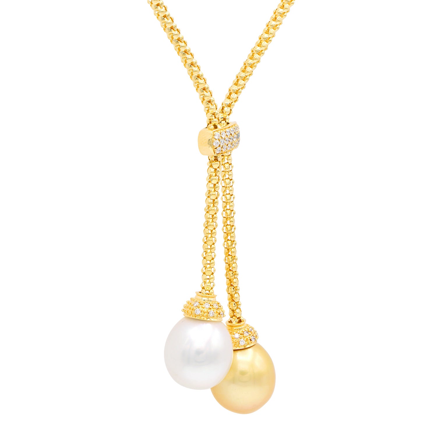 18KY White & Golden South Sea Pearl Necklace, 12-13mm