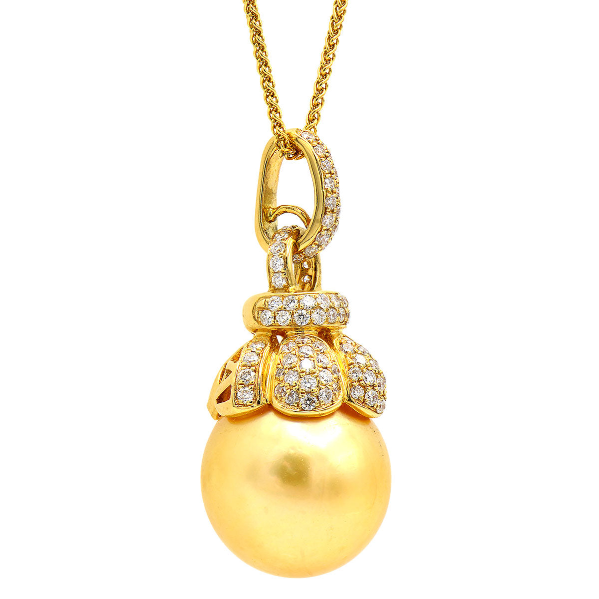 18KY Golden South Sea Pearl Pendant, 13-14mm