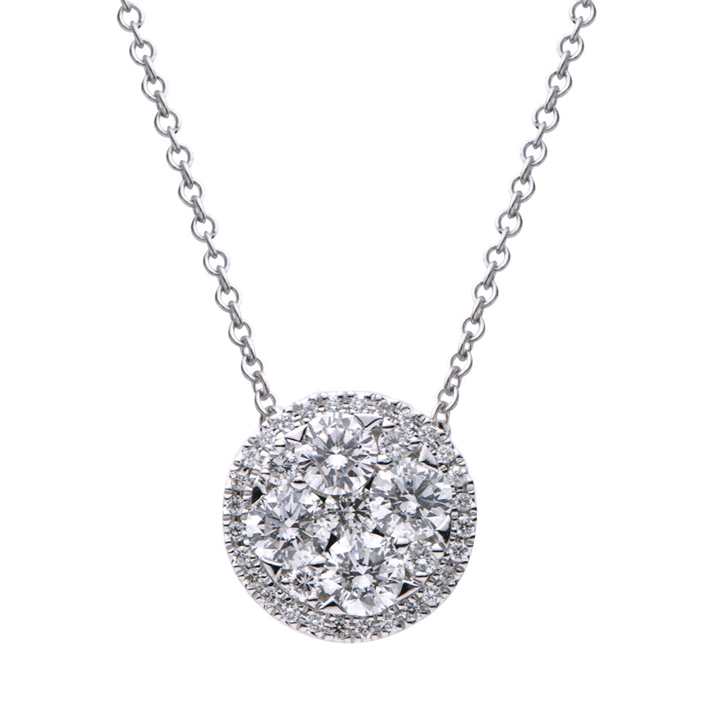 White Gold Round Diamond Cluster Pendant