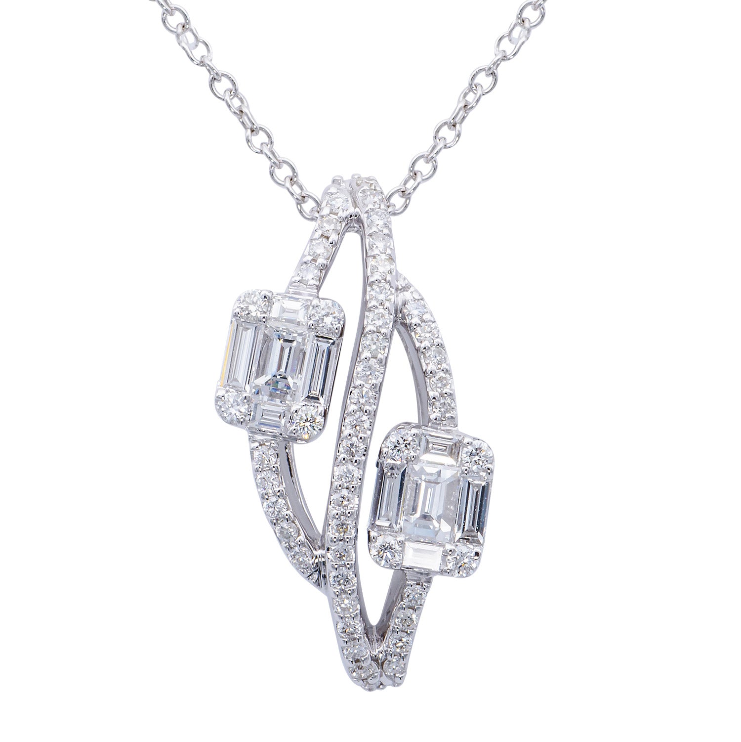 18KW Diamond Baguette Illusion Pendant