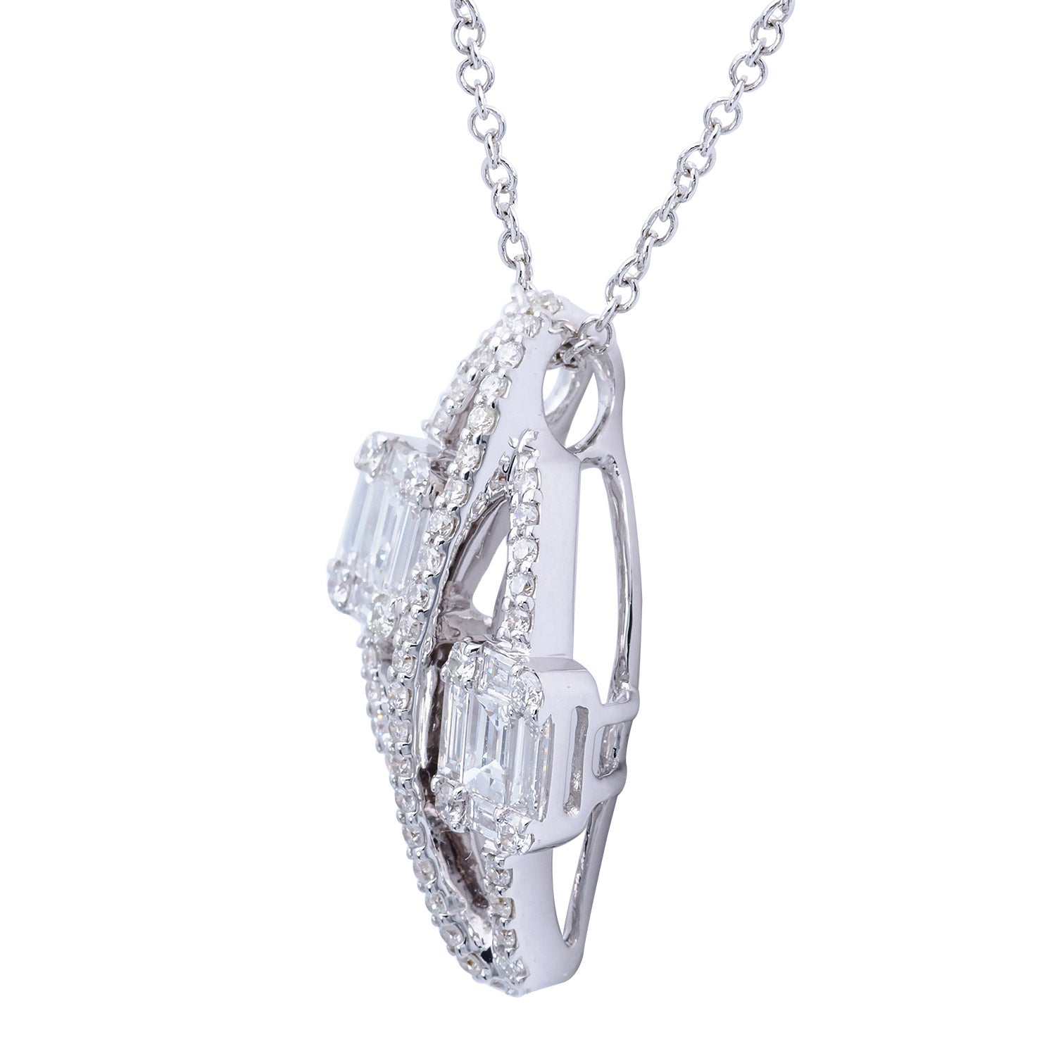 18KW Diamond Baguette Illusion Pendant