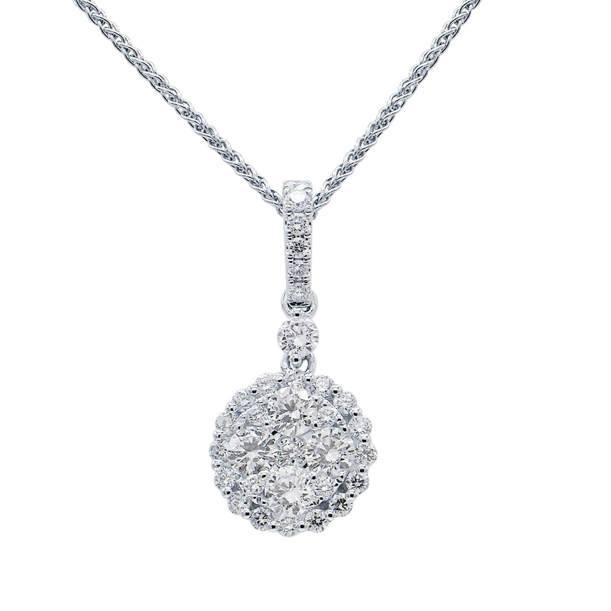 White Gold Round Diamond Cluster Pendant