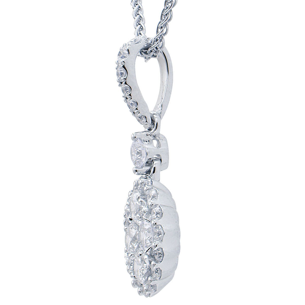 White Gold Round Diamond Cluster Pendant