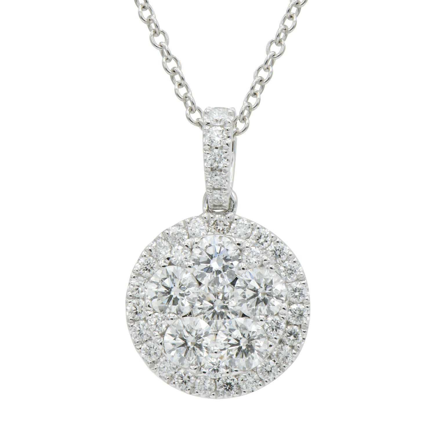 White Gold Round Diamond Cluster Pendant