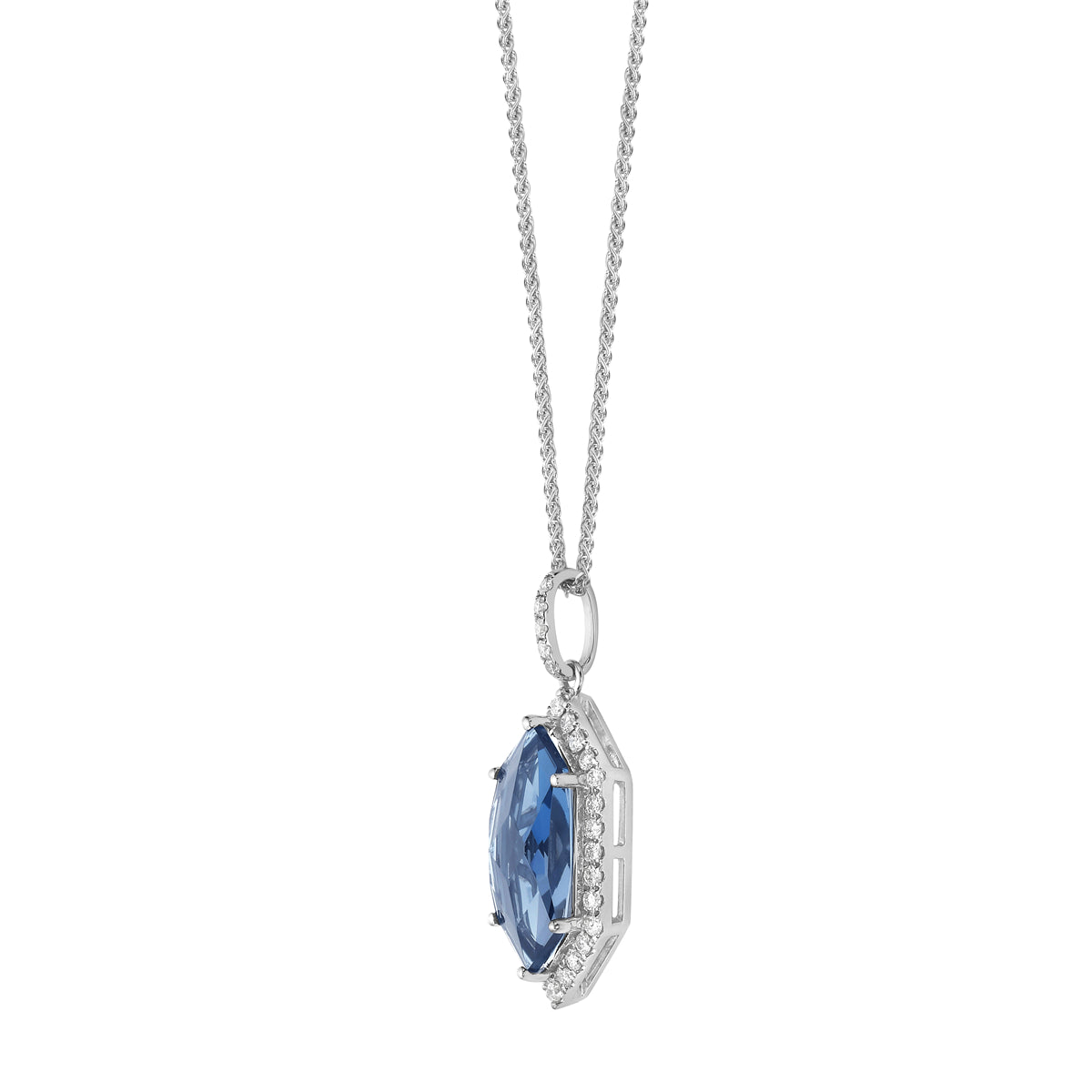 Pendant 14KW/1.3G 1LBT-3.10CT 33RD-0.30CT W/Chain London Blue Topaz