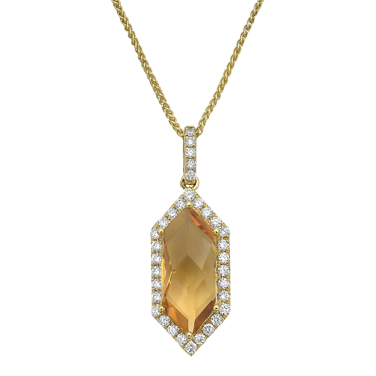 Pendant 14KY/1.3G 2CIT-2.23CT 32RD-0.30CT Citrine