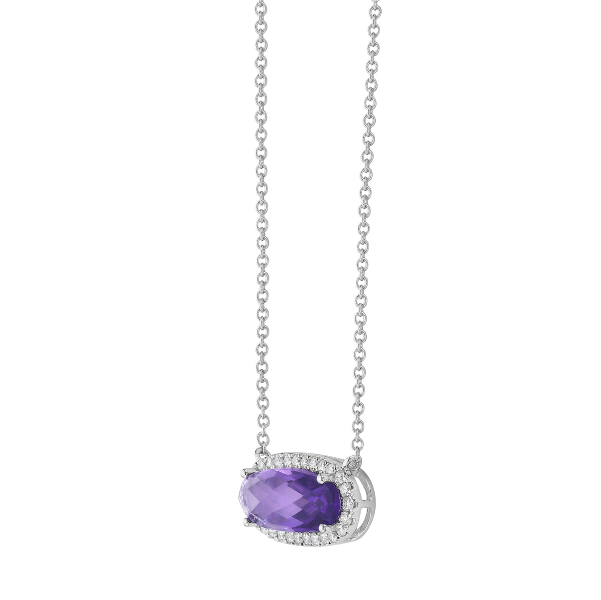 Necklace 14KW/1.0G 1AME-2.47CT 28RD-0.25CT Amethyst