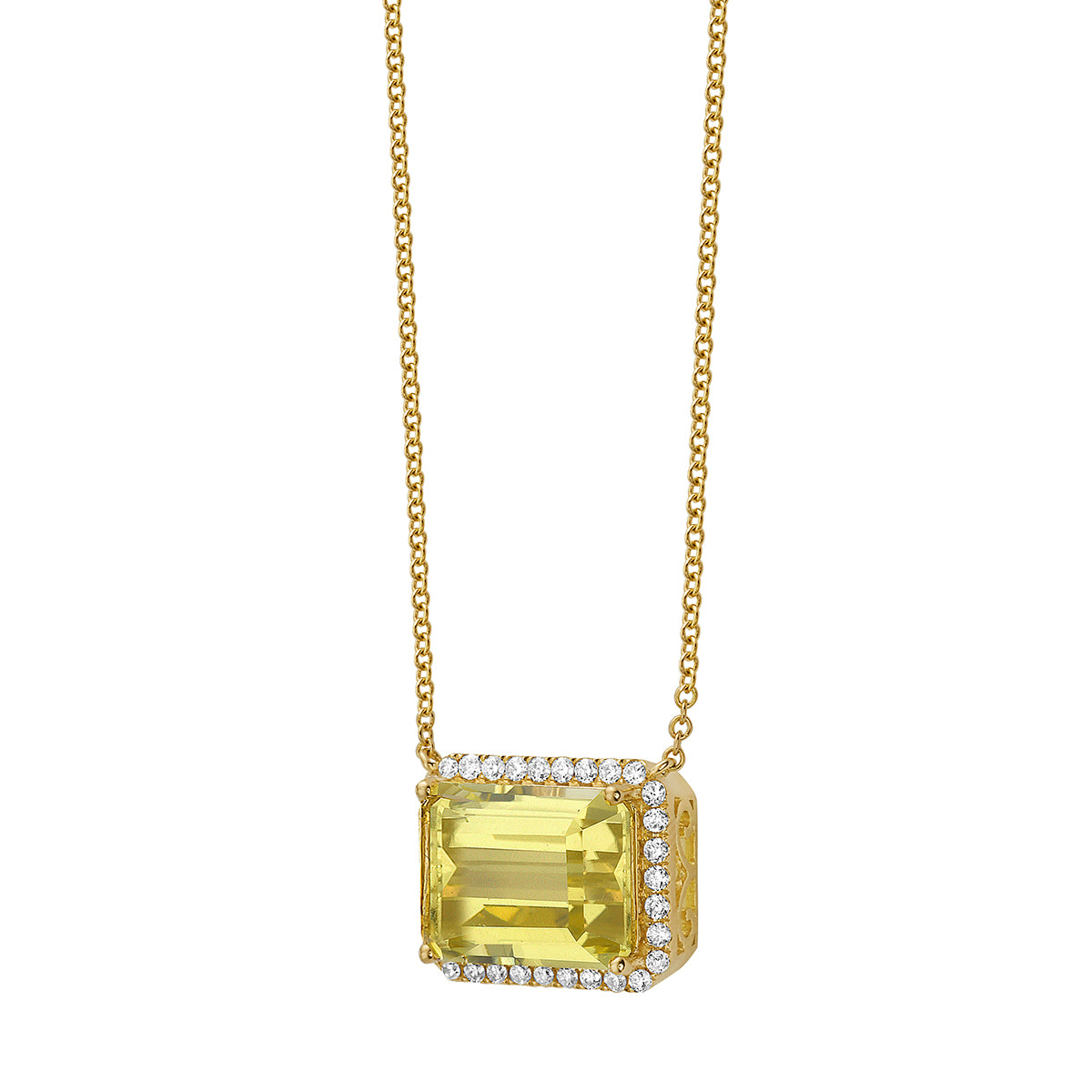 Necklace 14KY/1.9G 1GGQ-6.63CT 32RD-0.38CT Gold Green Quartz