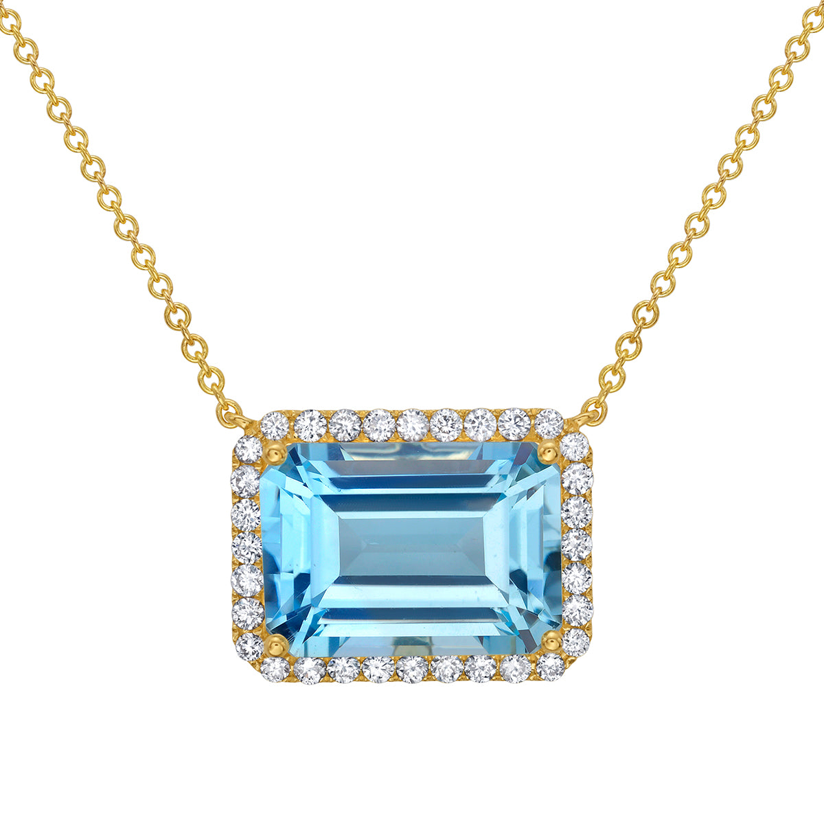 Necklace 14KY/2.1G 1SBT-9.72CT 32RD-0.44CT Sky Blue Topaz