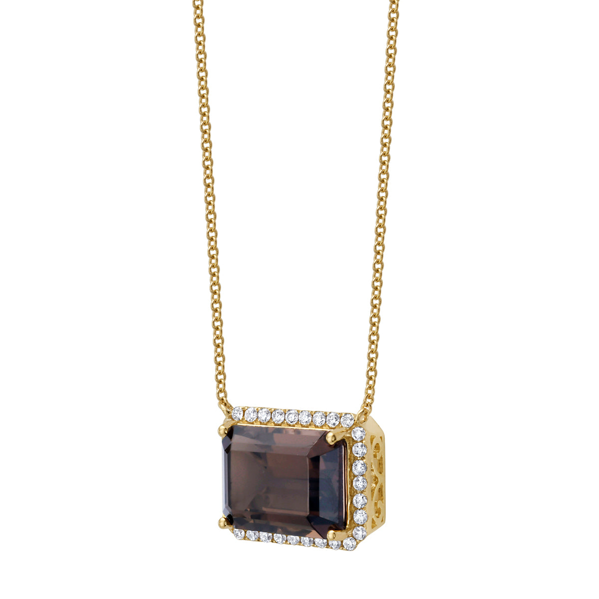 Necklace 14KY/2.1G 1SQ-6.79CT 32RD-0.38CT Smokey Quartz