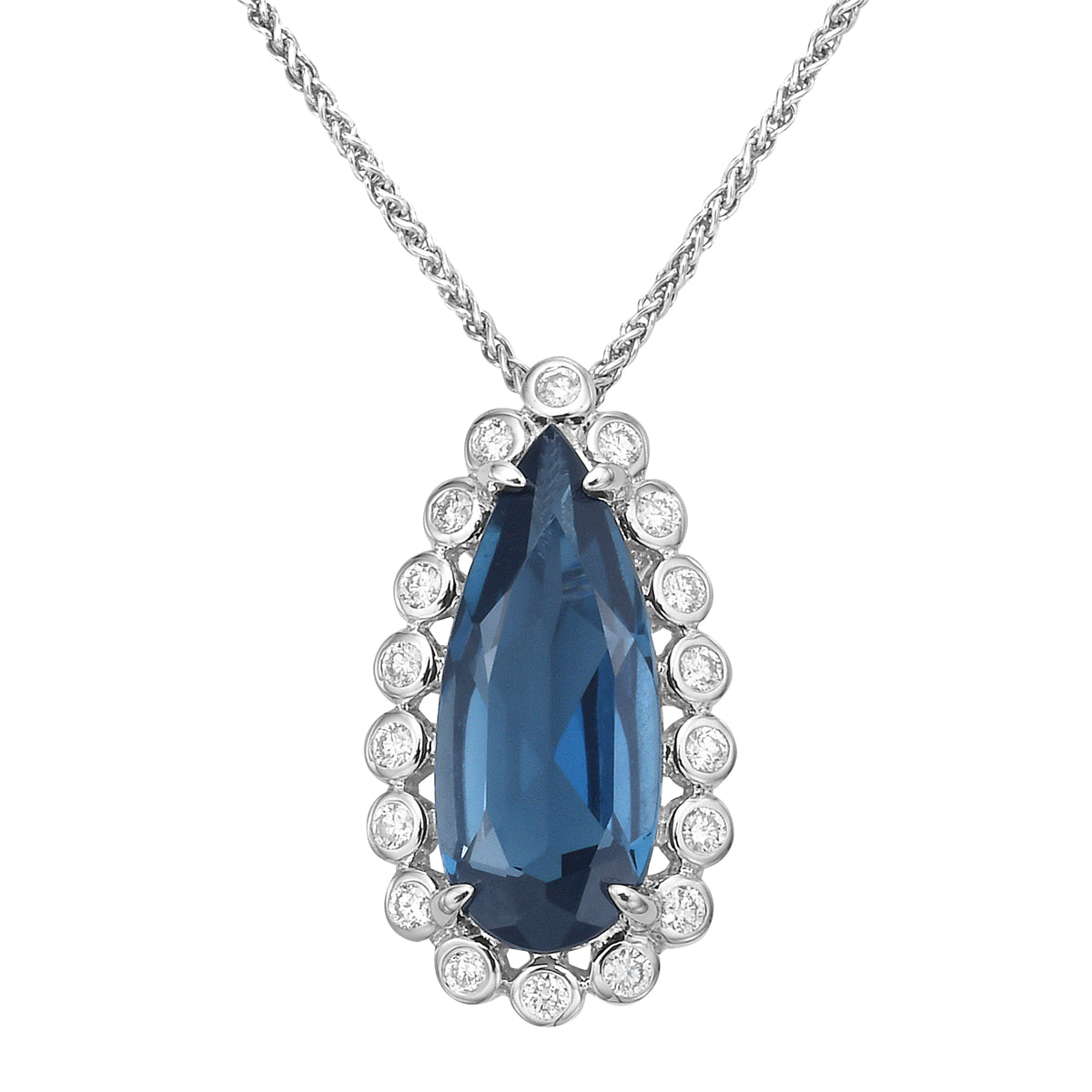 Pendant 14KW/1.2G 1LBT-2.37CT 18RD-0.14CT London Blue Topaz