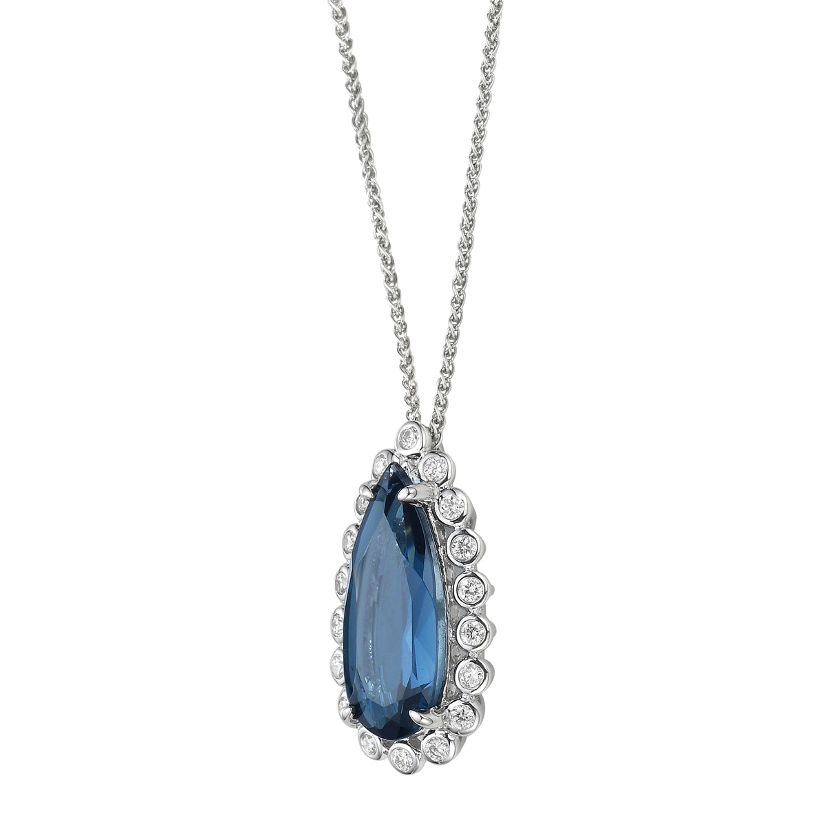 Pendant 14KW/1.2G 1LBT-2.37CT 18RD-0.14CT London Blue Topaz