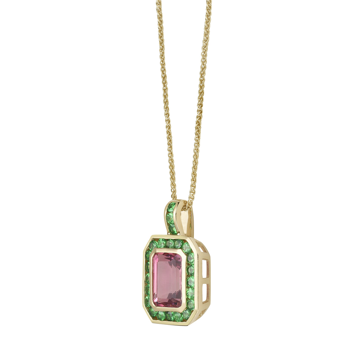 Pendant 14KY/1.5G 1PT-1.72CT 23G.TSAV-0.55CT Pink Tourmile & Green Tsavorite