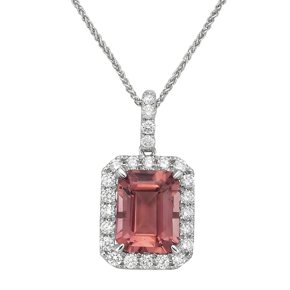 Pendant 14KW/1.3G 1PT-2.31CT 24RD-0.38CT Pink Tourmaline