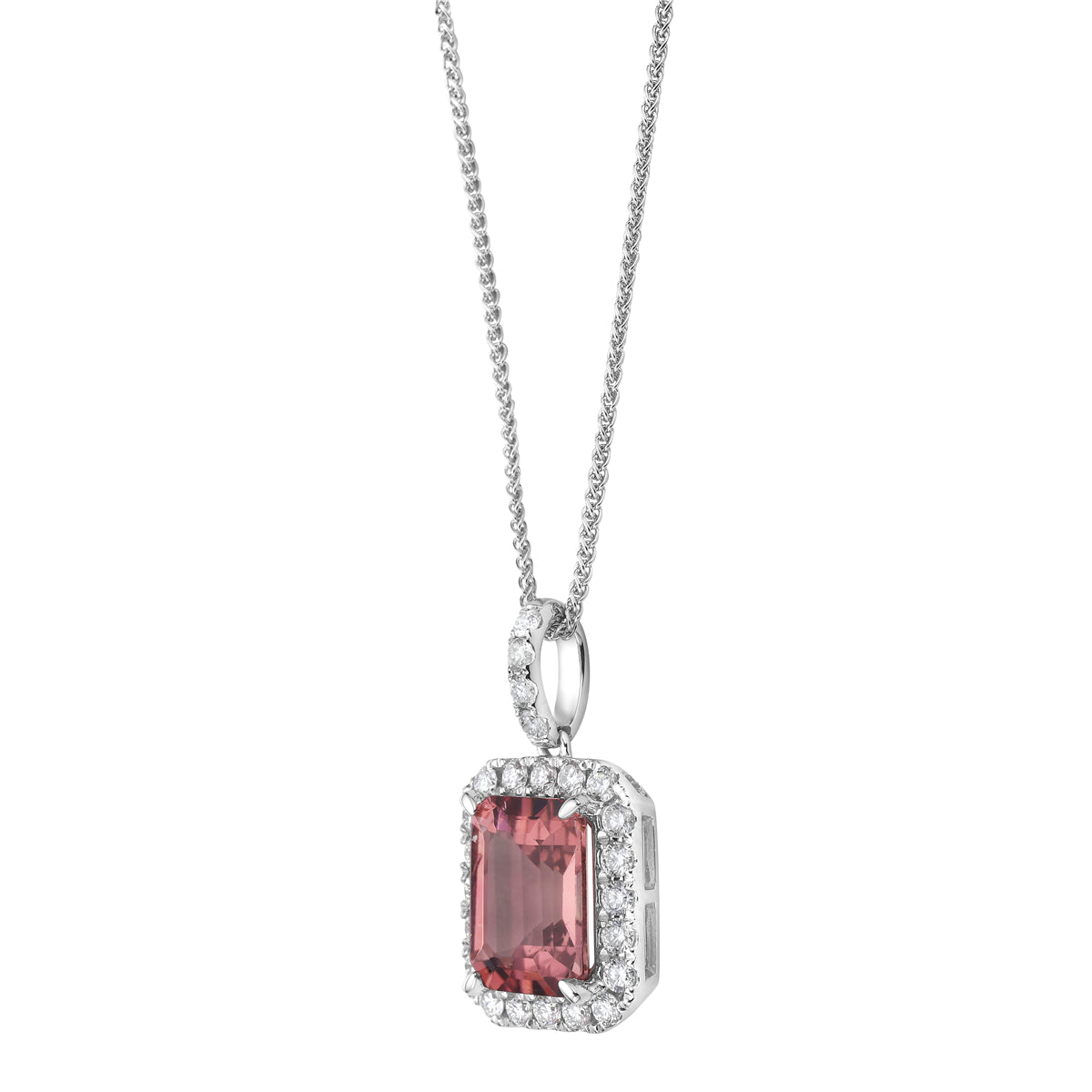 Pendant 14KW/1.3G 1PT-2.31CT 24RD-0.38CT Pink Tourmaline