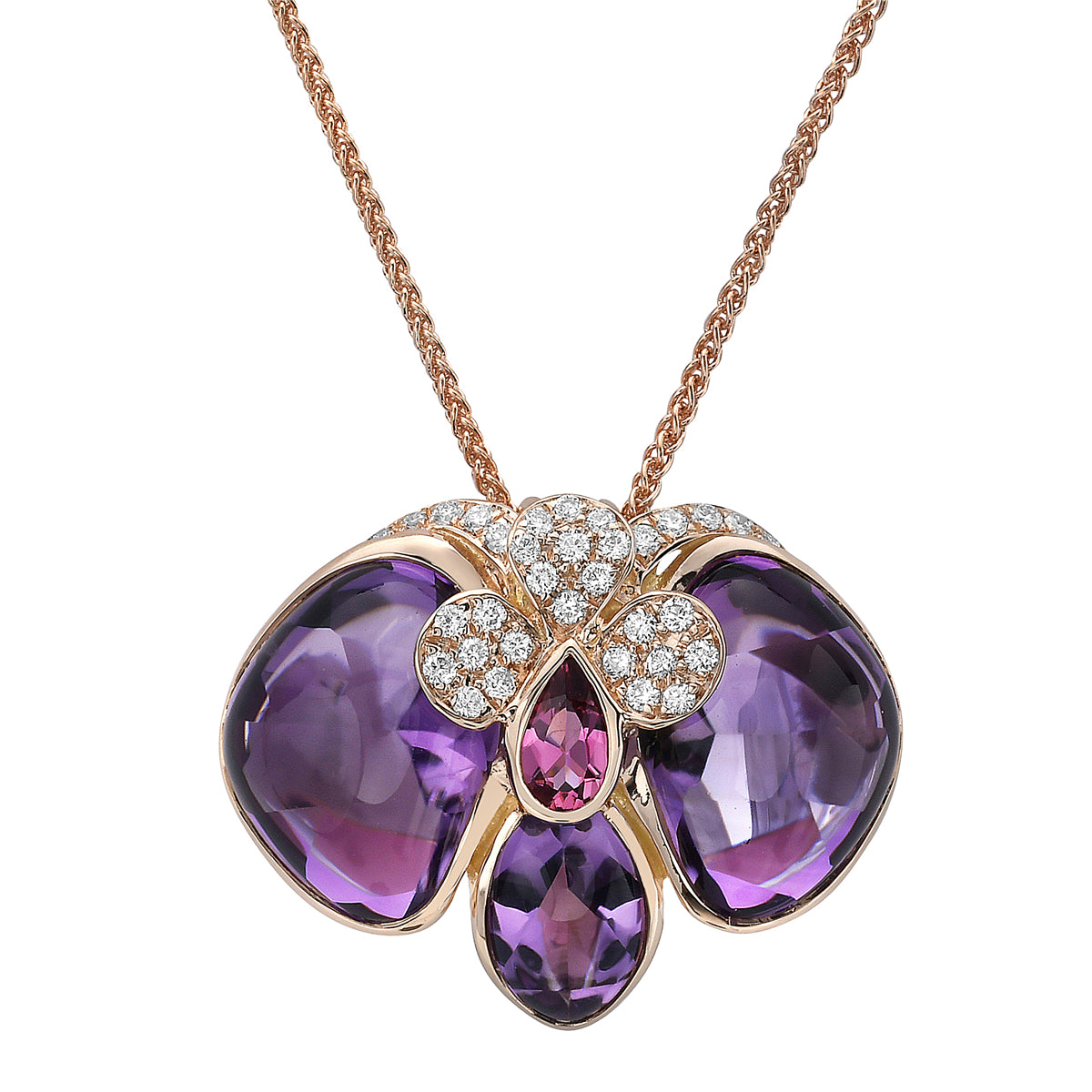 PENDANT 18KR-2.41G 33D-0.12CT 3AME-5.33CT 1PT-0.11CT AMETHYST & PINK TOURMILANE