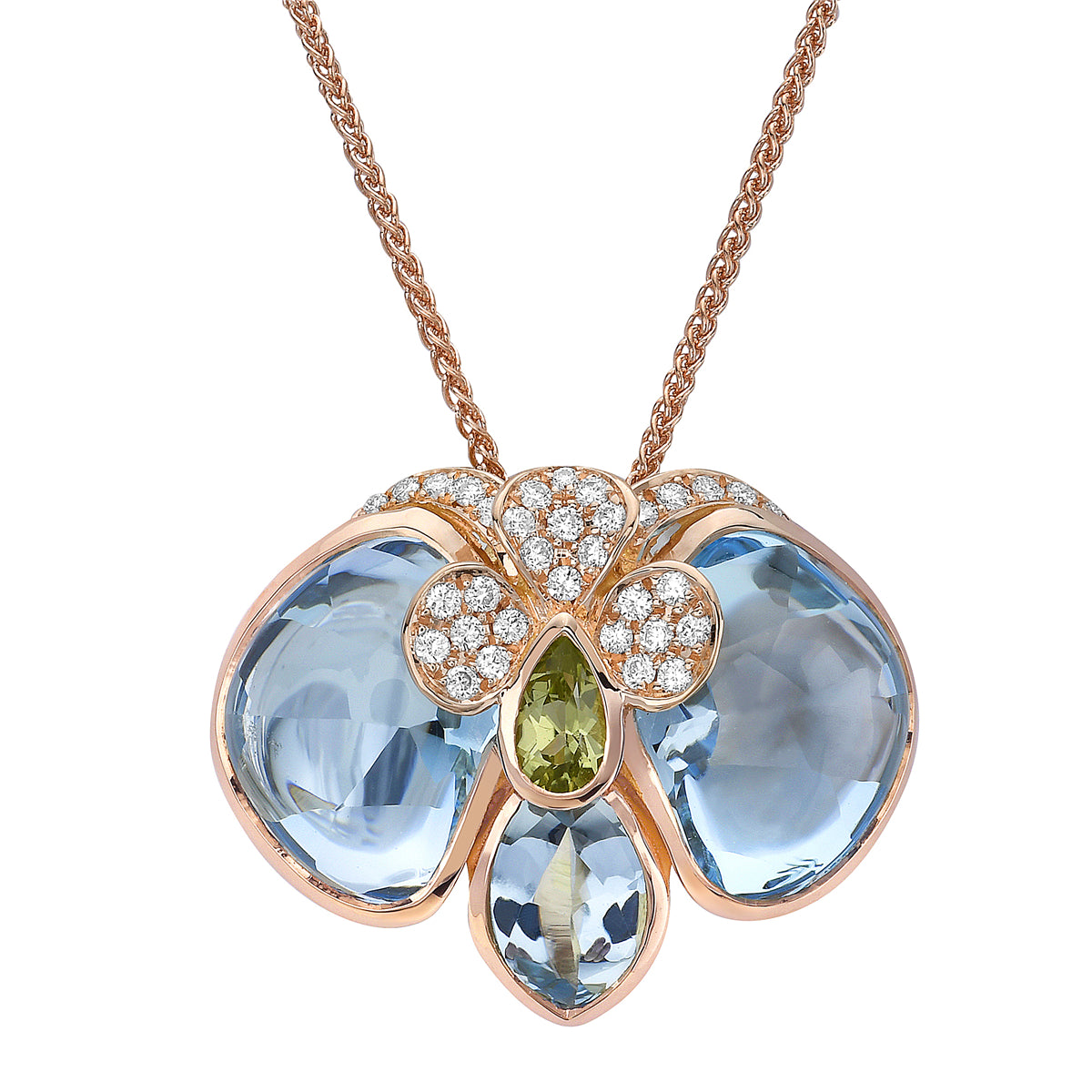 PENDANT 18KR-2.41G 33D-0.12CT 3BT-7.01CT 1PER-0.13CT BLUE TOPAZ & PERIDOT