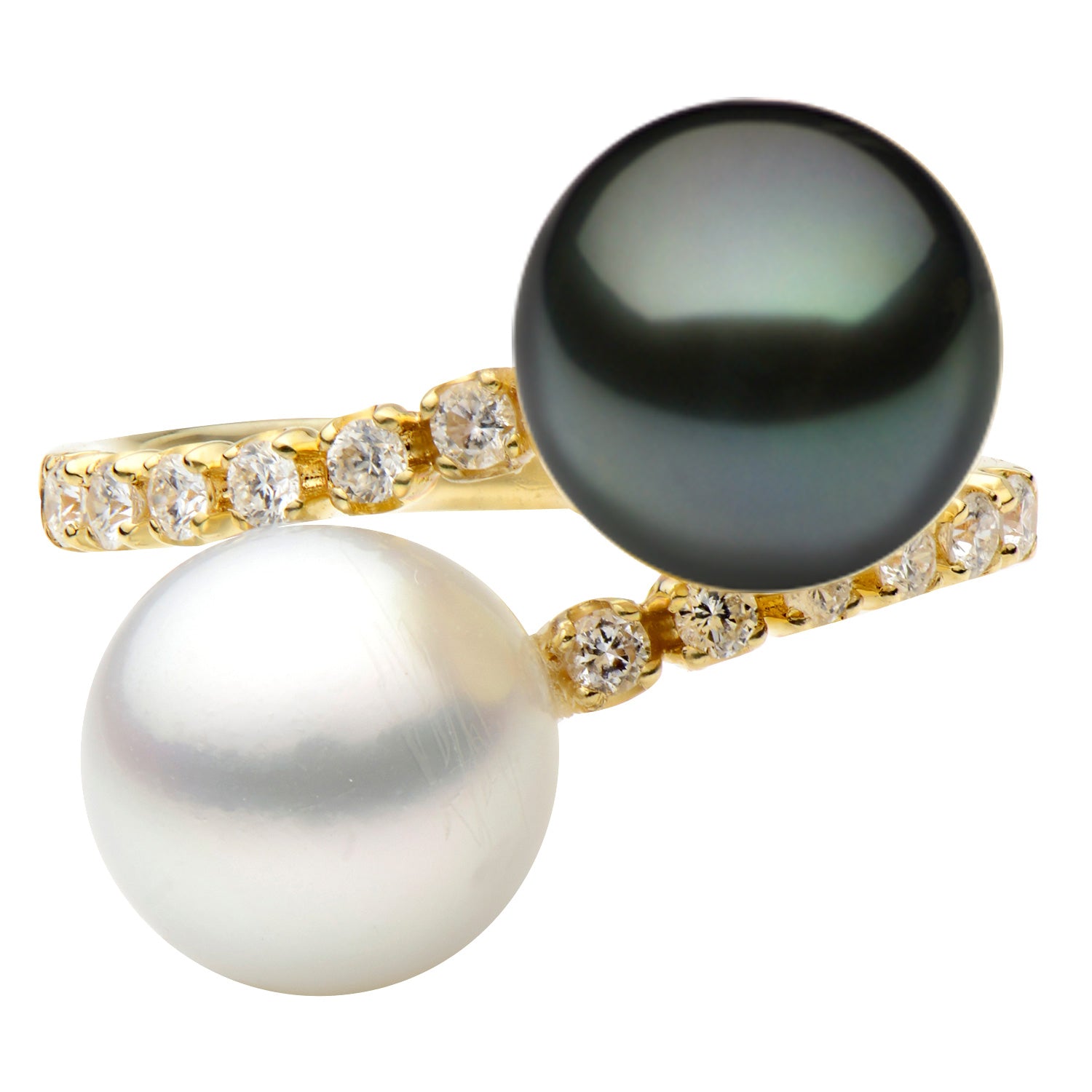 18KY Golden South Sea & Tahitian Pearl Ring, 9-10mm