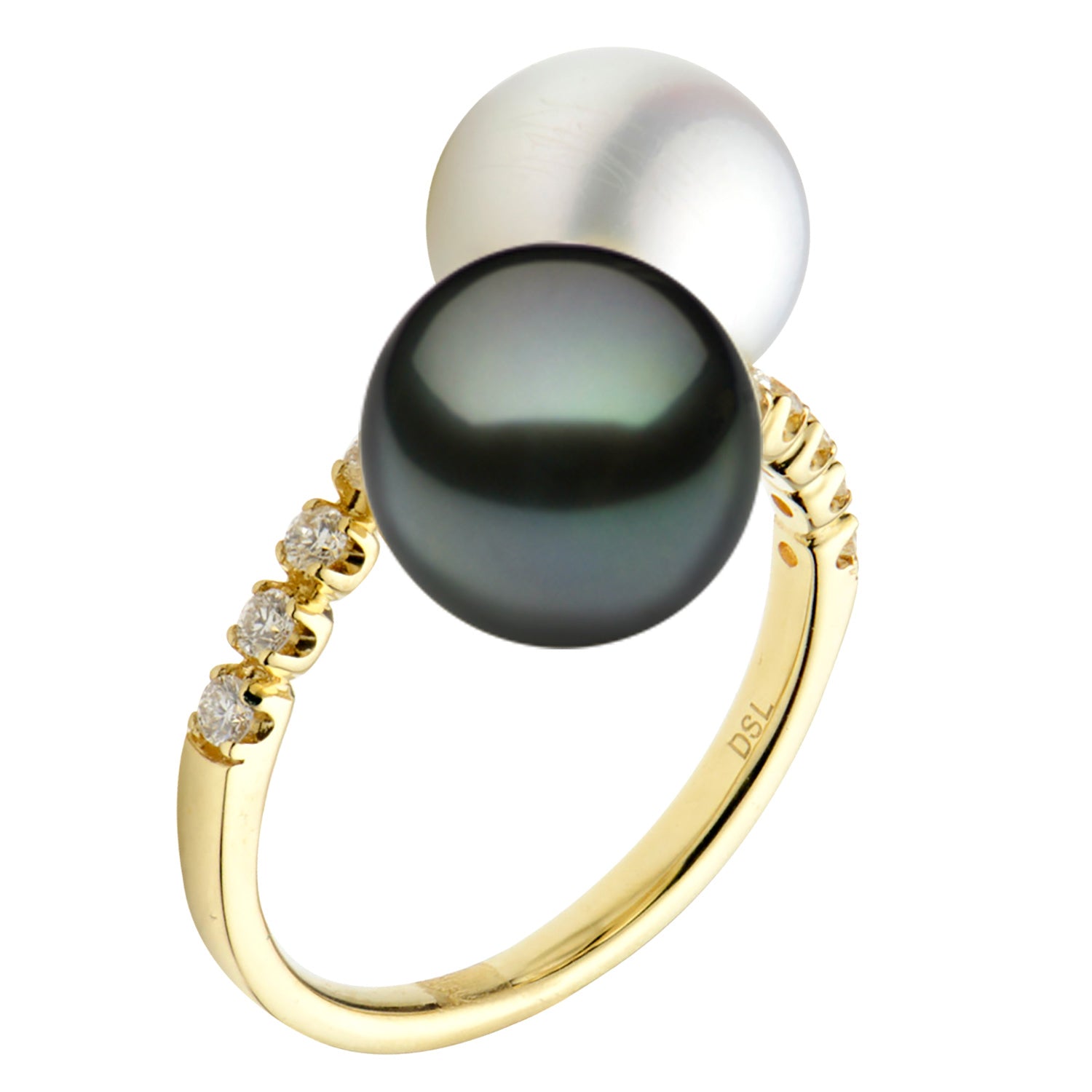 18KY Golden South Sea & Tahitian Pearl Ring, 9-10mm