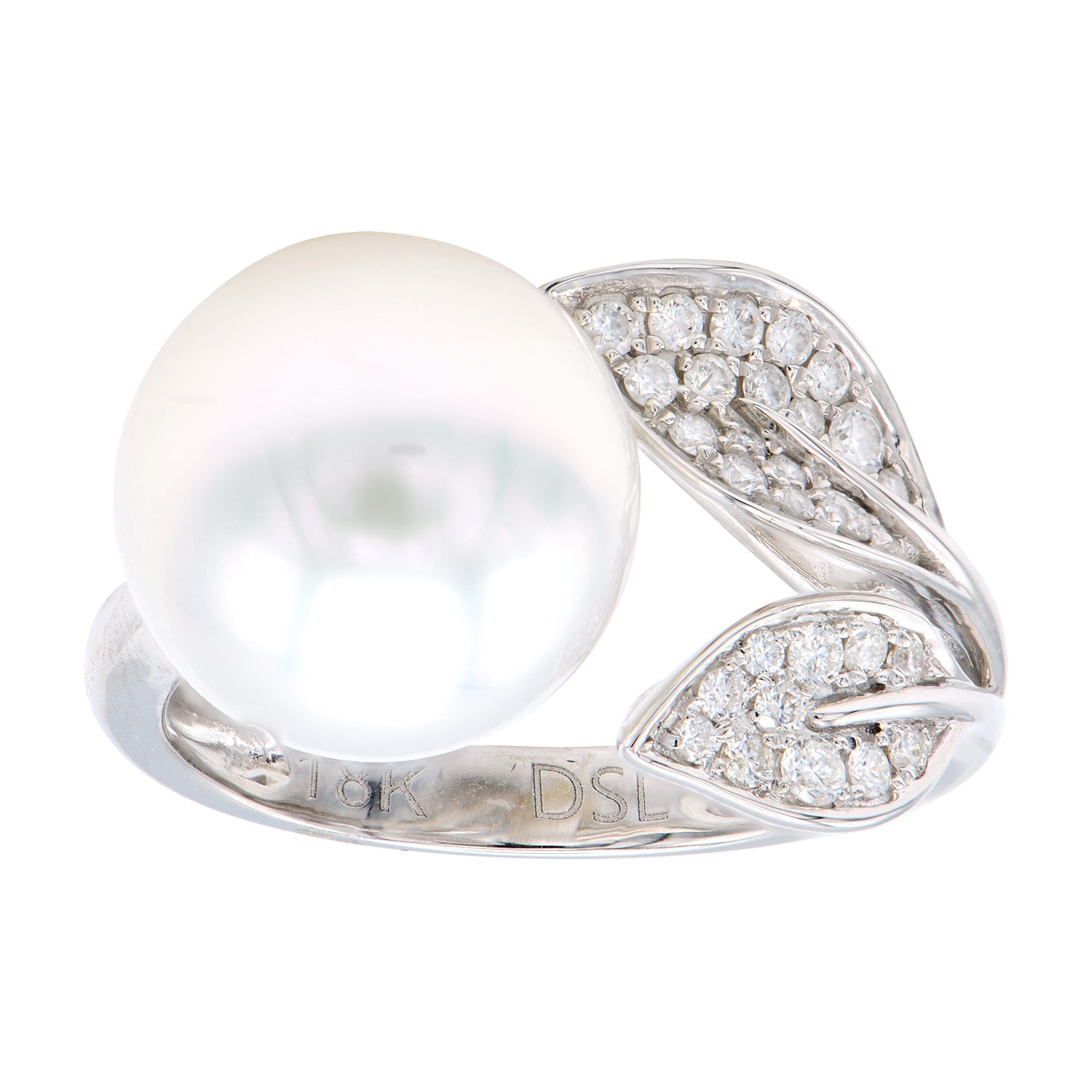 18K White Gold South Sea Pearl and Diamond Petal Ring