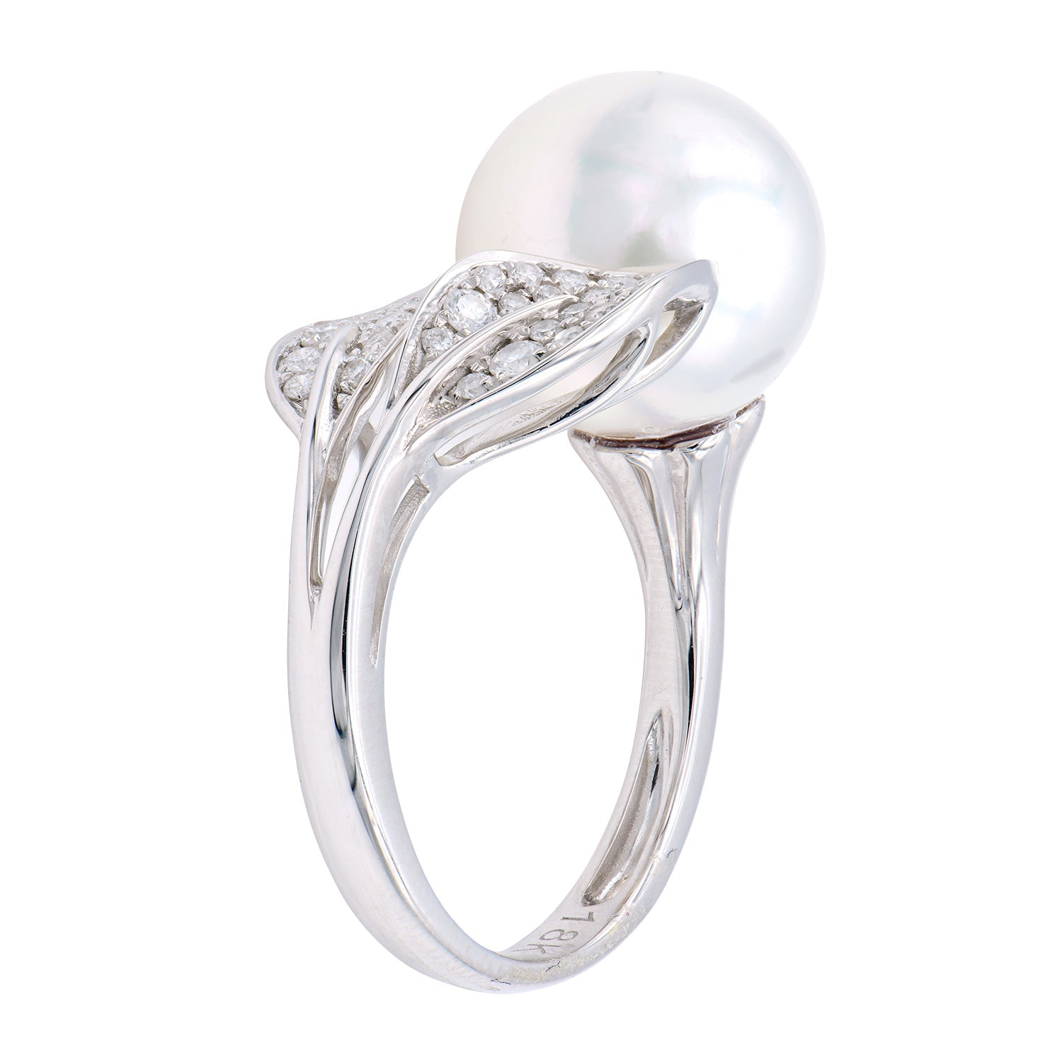 18K White Gold South Sea Pearl and Diamond Petal Ring