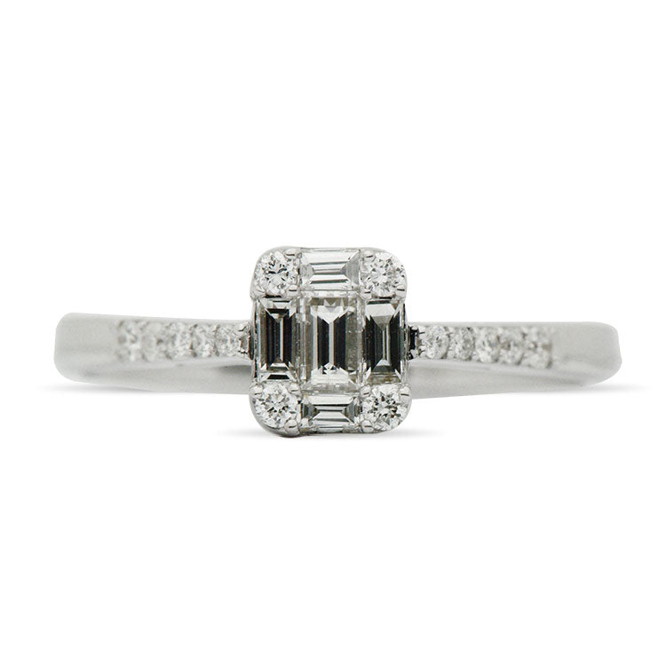 18KW Diamond Baguette Illusion Fashion Ring