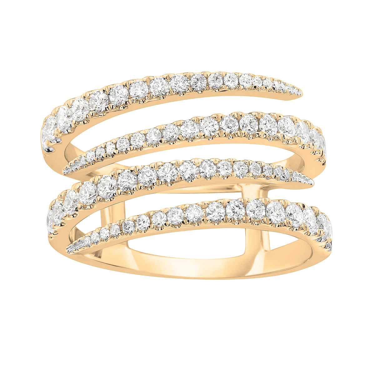 14K Yellow Gold Diamond Bypass Rows Ring