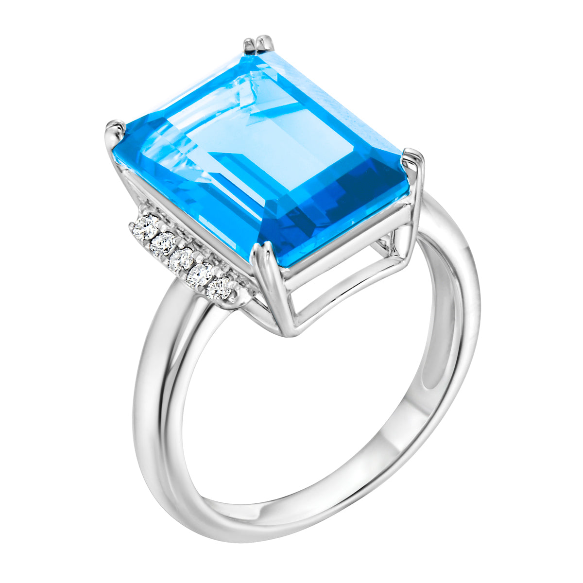 Ring 14KW/3.9G 1SBT-8.72CT 10RD-0.13CT Sky Blue Topaz