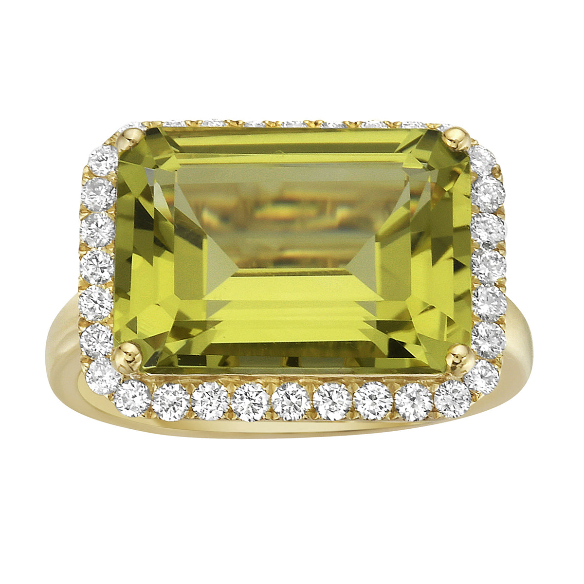 Ring 14KY/3.5G 1GGQ-6.88CT 32RD-0.46CT Gold Green Quartz