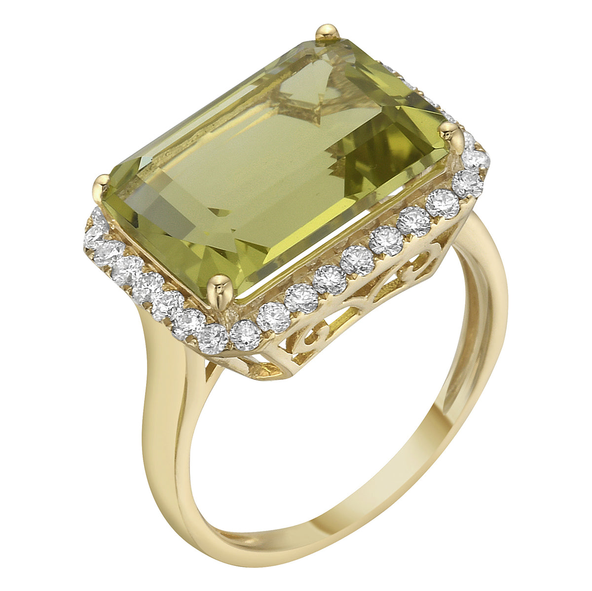 Ring 14KY/3.5G 1GGQ-6.88CT 32RD-0.46CT Gold Green Quartz