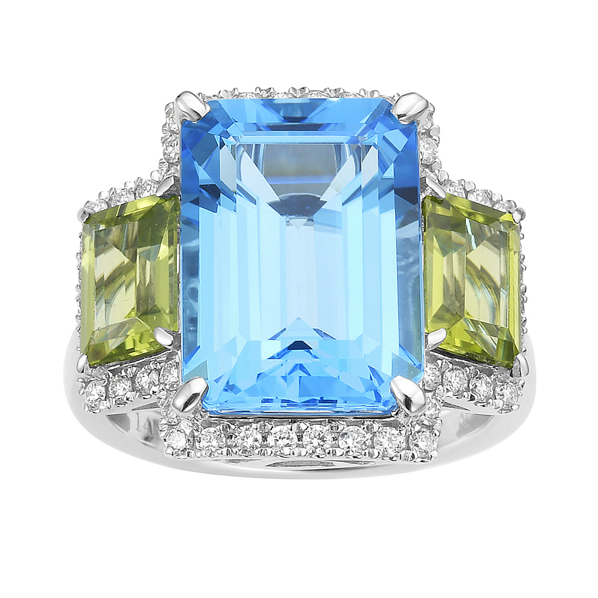 Ring 14KW/5.3G 1SWBT-9.68CT 2PER-2.01CT 46RD-0.36CT SWBT/Periodt