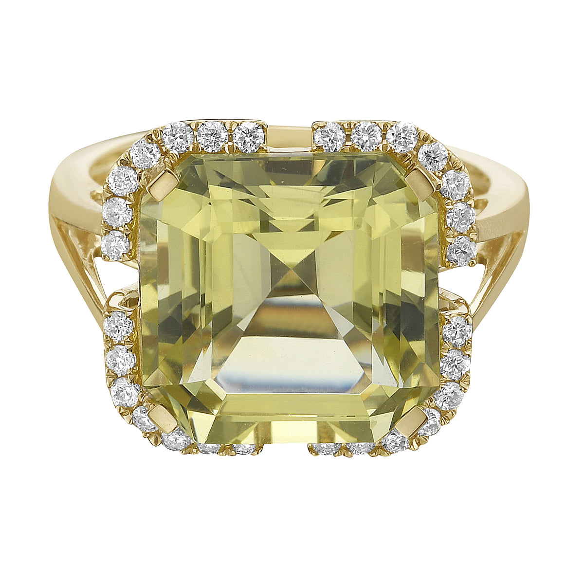 Ring 14KY/3.3G 1GGQ-7.82CT 28RD-0.22CT Gold Green Quartz