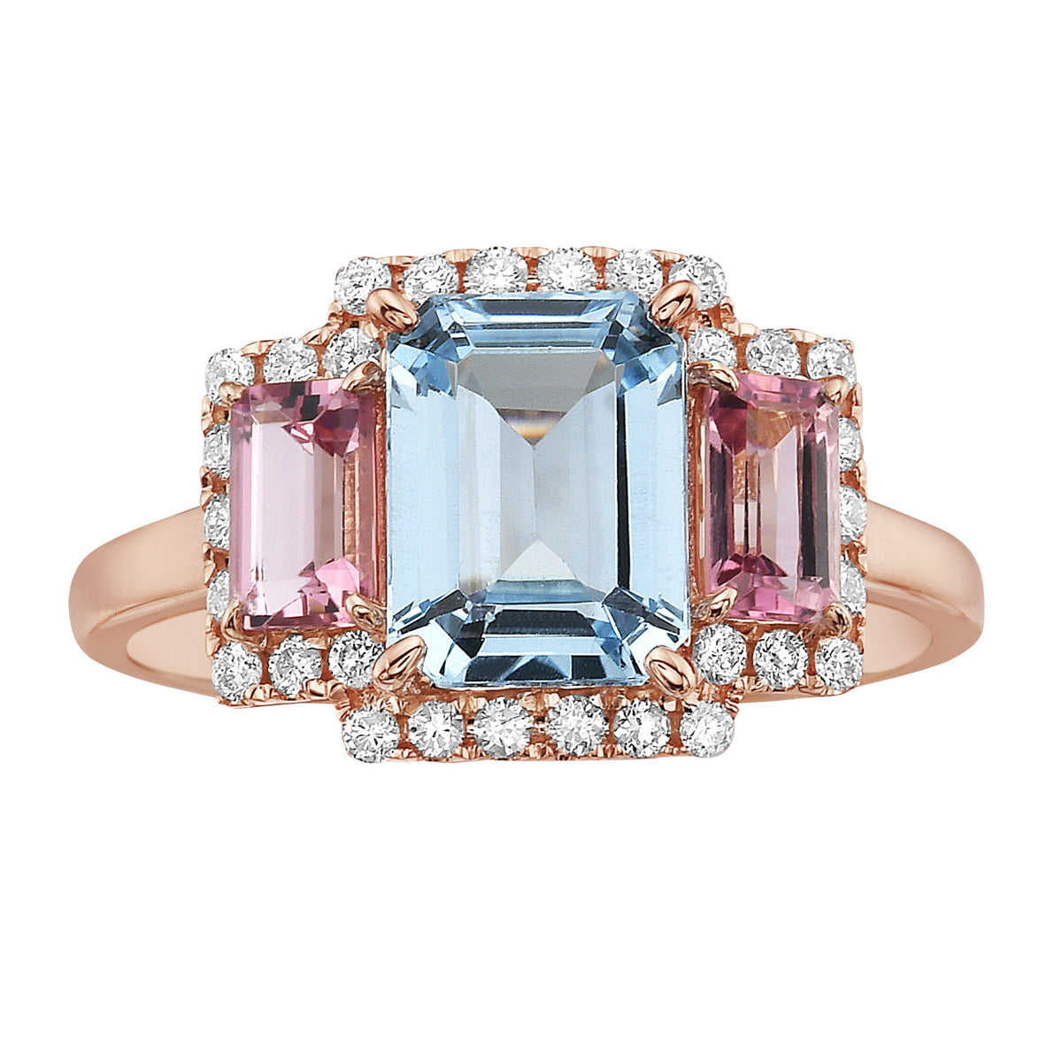 Ring 14KR/2.5G 2PT-0.60CT 1SBT-2.23CT 30RD-0.24CT Blue Topaz and Pink Tourmline